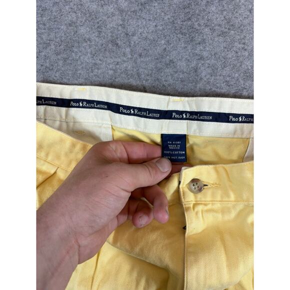 VTG 90s Polo Ralph Lauren Tyler Chino Shorts Mens 34 Yellow Pleated Golf Retro - Picture 3 of 8